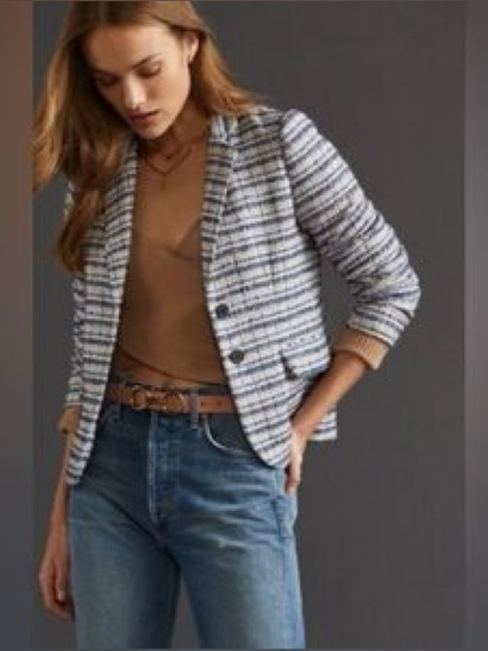 Anthropologie Hutch Striped Spring Blazer - Blue and White